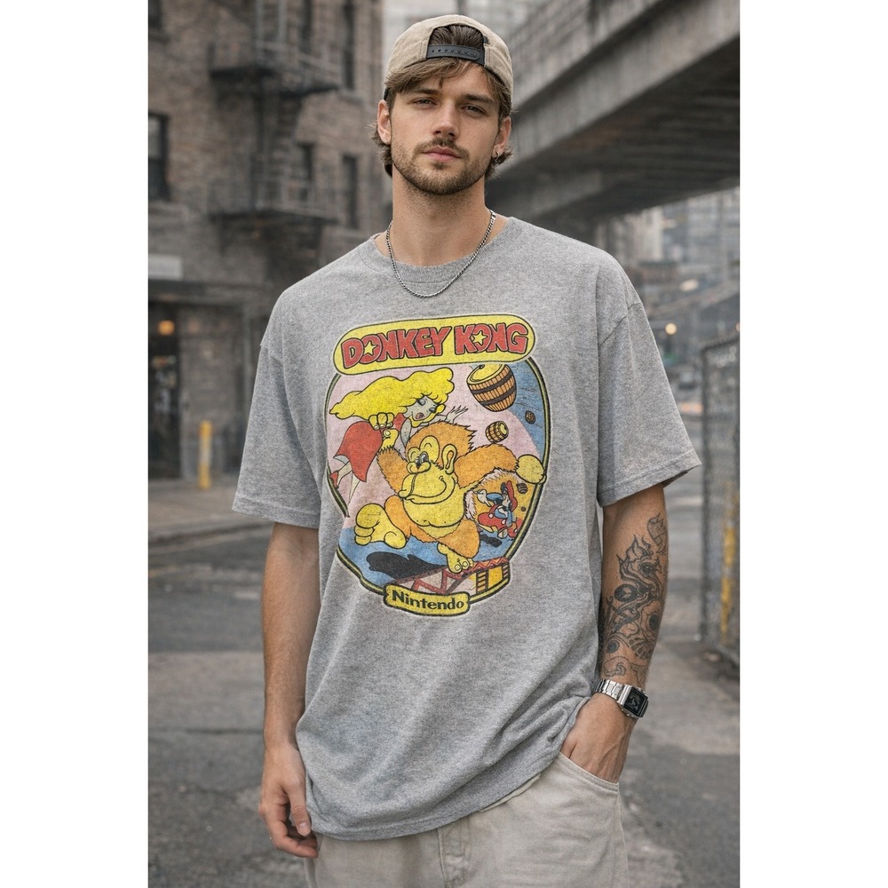 Nintendo Donkey Kong Graphic T-Shirt Mens‎ Large Gray Retro Video Game Tee 2019